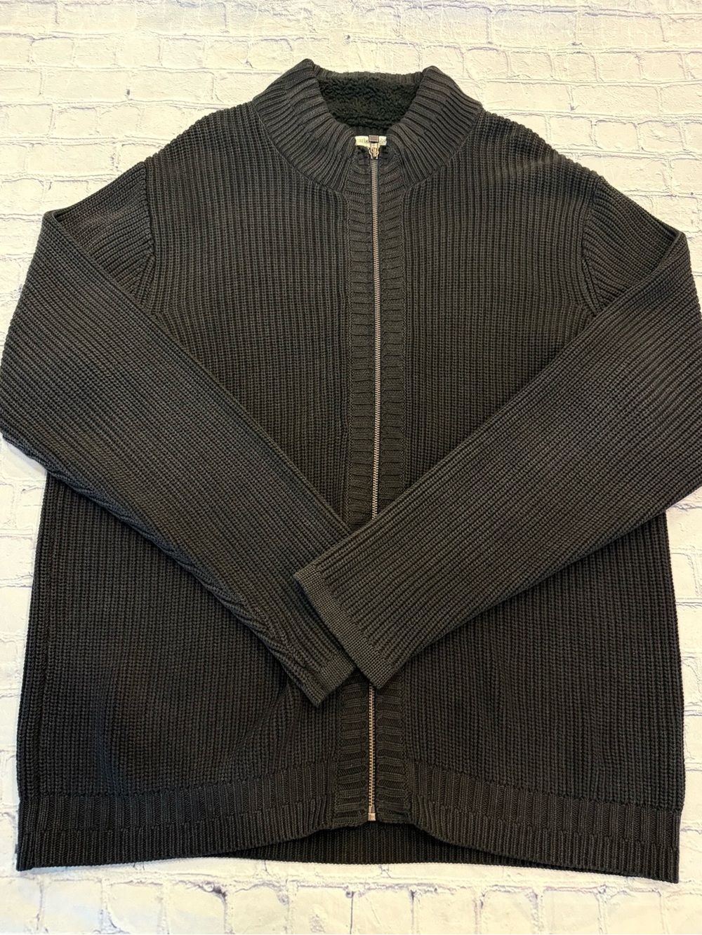 Carbon2Cobalt Men’s Black Zip Ribbed Sweater Sherpa Fleece Collar XL | EUC